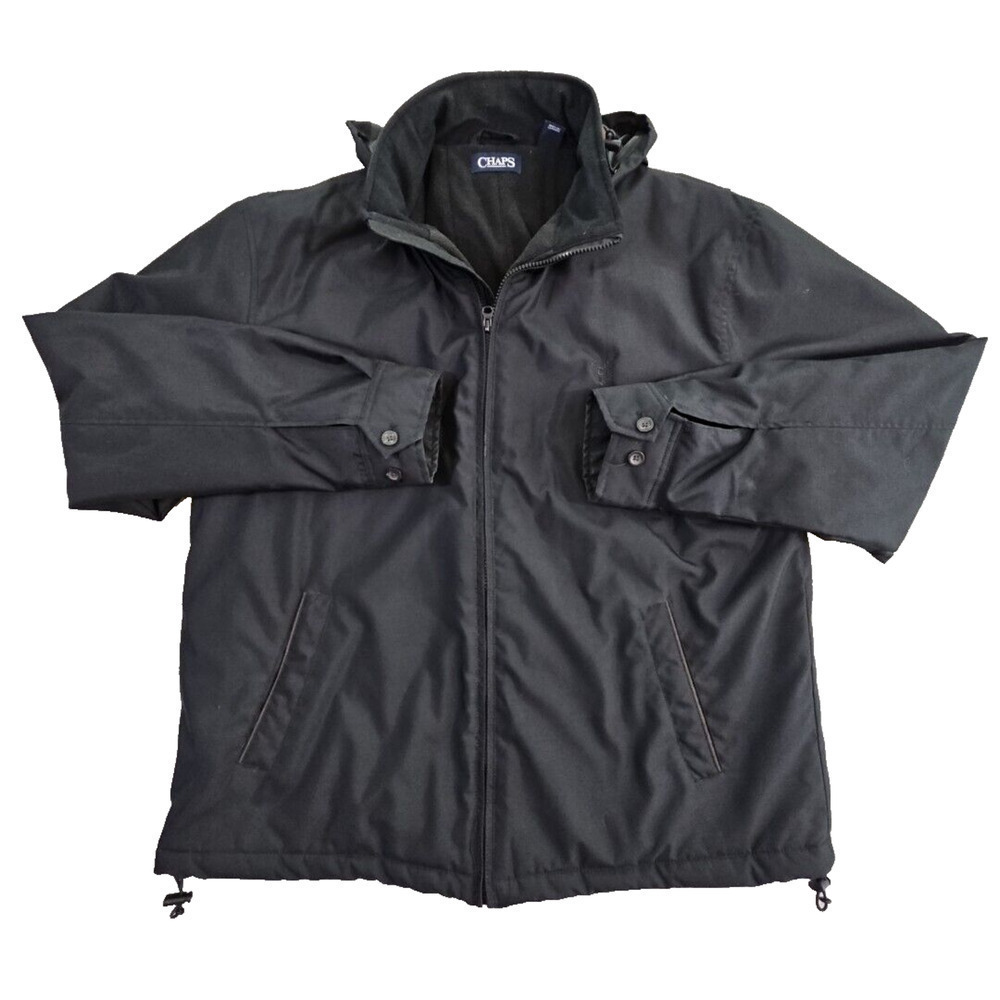 Chaps Heavy Coat Men's XL Navy Full Zip Stow-Away Hoodie Fleece Lined Drawstring